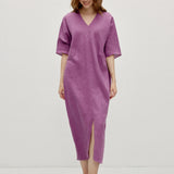 100% Linen V-neck Dropped Shoulder Loose-fit Maxi Dress