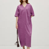 100% Linen V-neck Dropped Shoulder Loose-fit Maxi Dress