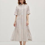 Linen Cotton Stripe Batwing Sleeve Oversized Maxi Dress