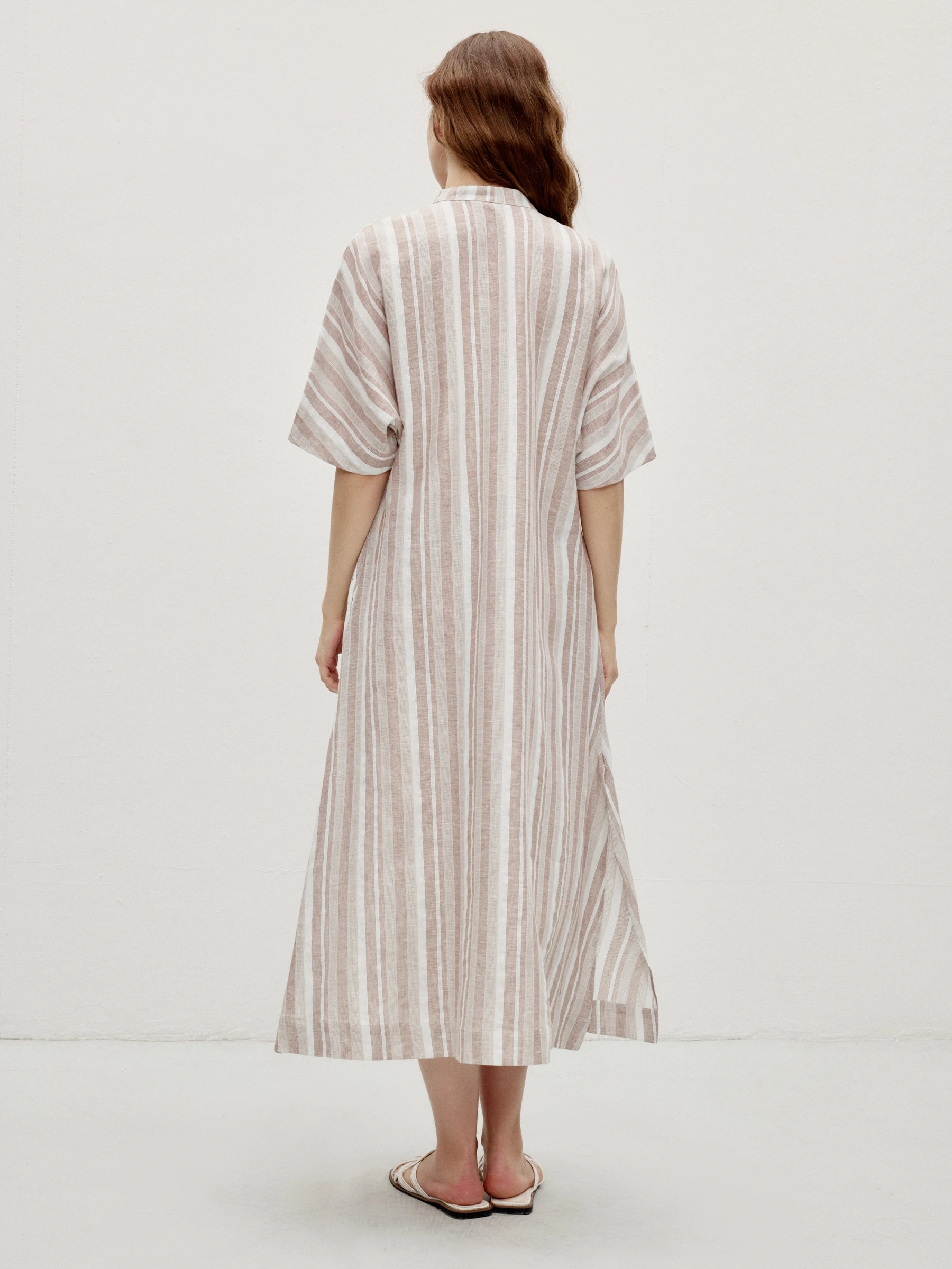 Linen Cotton Stripe Batwing Sleeve Oversized Maxi Dress