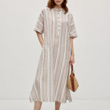 Linen Cotton Stripe Batwing Sleeve Oversized Maxi Dress