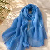 100% Linen Stripe Print Tassel Scarf
