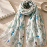 100% Linen Blue Terracotta Print Scarf