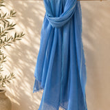 100% Linen Stripe Print Tassel Scarf