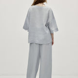 100% Linen Round Neck Half Sleeve Curved Hem Relaxed Blouse