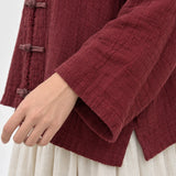 100% Linen Textured Frog Button Top