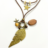 Retro Star & Leaf Pendant Double-layer Statement Necklace