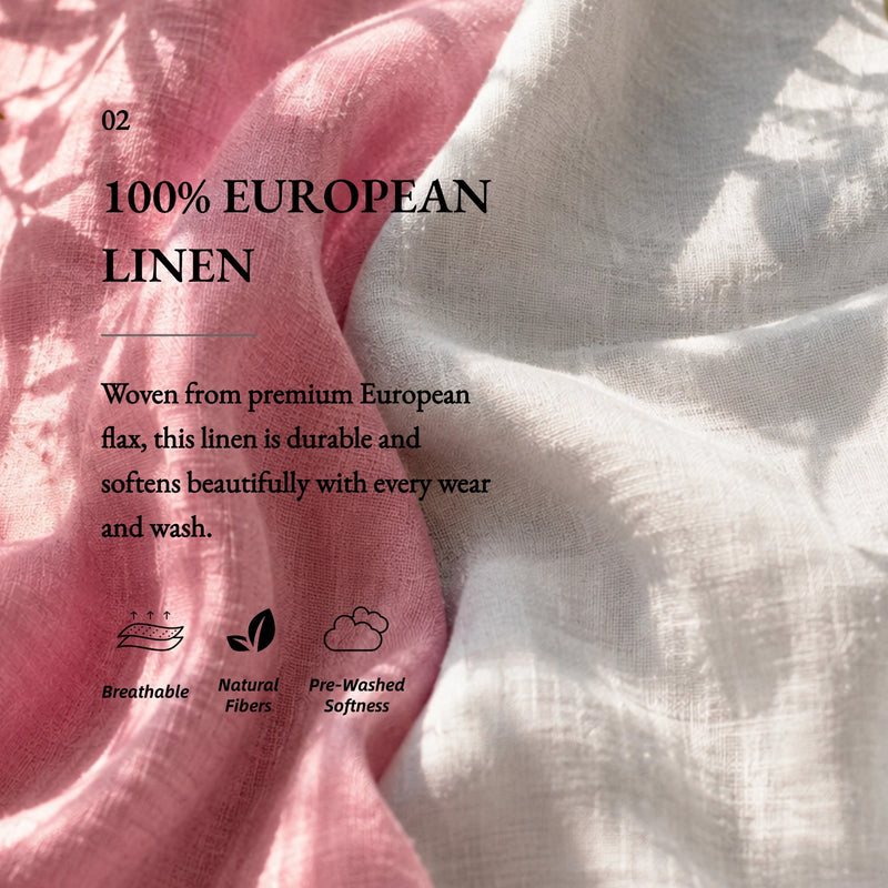 100% Linen Round Neck Half Sleeve Curved Hem Relaxed Top