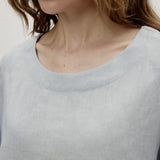 100% Linen Round Neck Half Sleeve Curved Hem Relaxed Blouse
