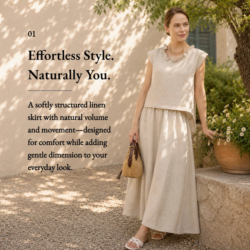 100% Linen Elastic Waist Side Pocket Maxi Skirt