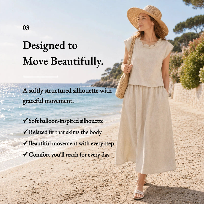 100% Linen Elastic Waist Side Pocket Maxi Skirt