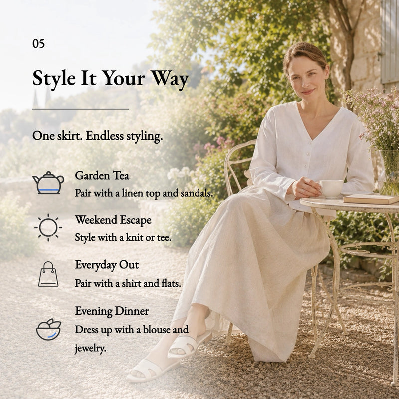 100% Linen Elastic Waist Side Pocket Maxi Skirt