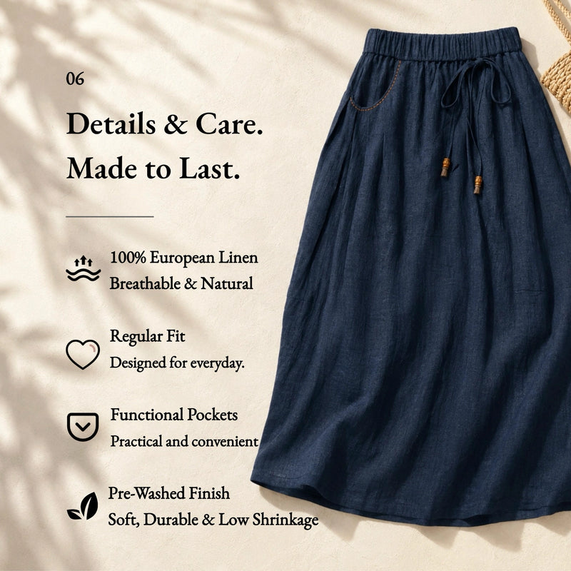 100% Linen Drawstring Waist Bubble Maxi Skirt