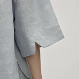 100% Linen Round Neck Half Sleeve Curved Hem Relaxed Blouse