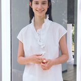 100% Linen Ruffle Collar Cap Sleeve Blouse