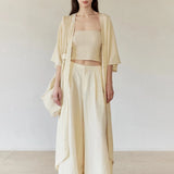 100% Linen V-Neck Batwing Sleeve Maxi Dress
