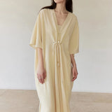 100% Linen V-Neck Batwing Sleeve Maxi Dress