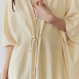 100% Linen V-Neck Batwing Sleeve Maxi Dress