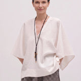 100% Linen V-Neck Kimono Sleeve Blouse