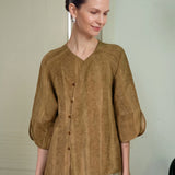 100% Linen Vintage 3/4 Sleeve Diagonal Button Blouse