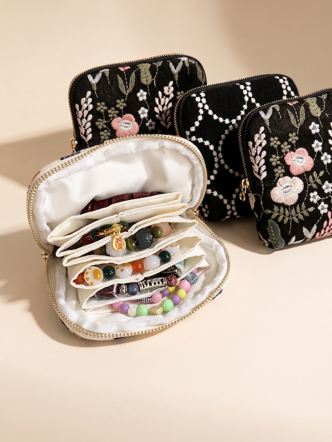 Linen Cotton Embroidered Jewelry Pouch