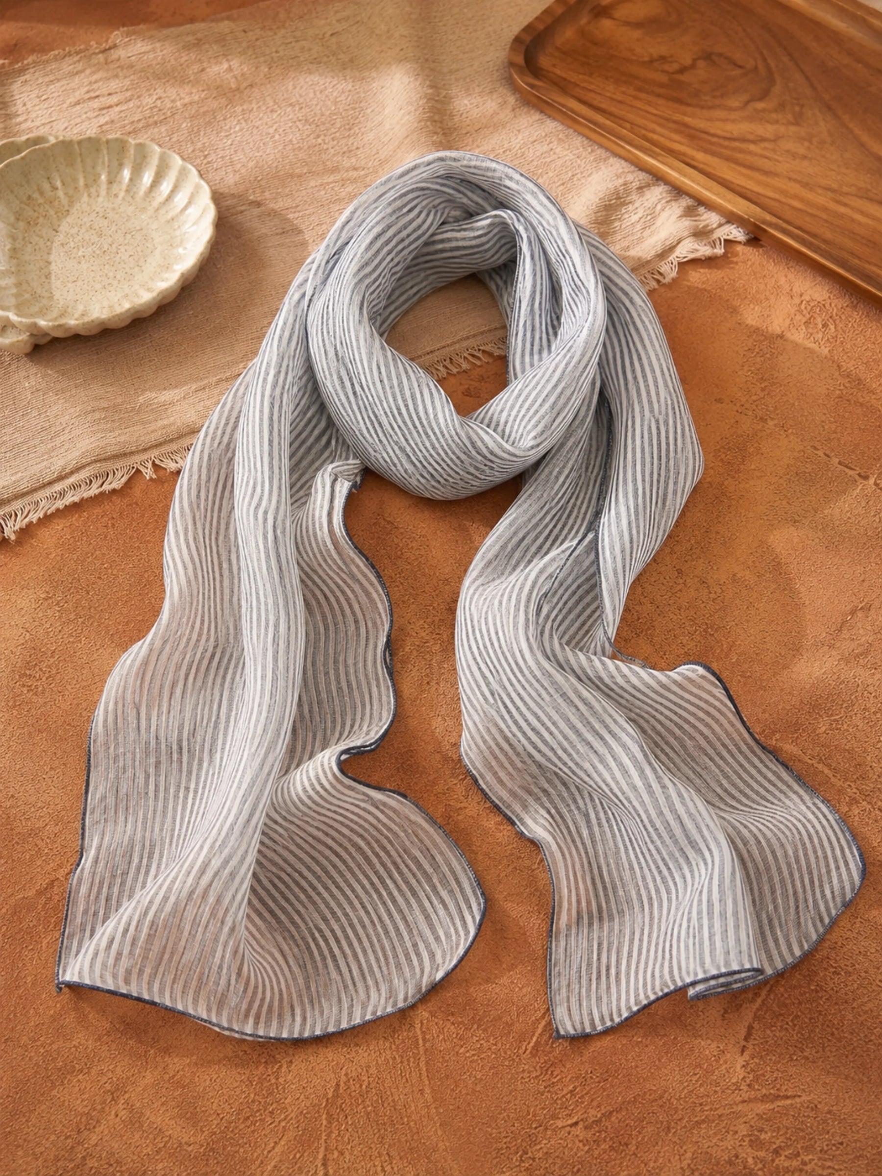 100% Linen Printed Neck Wrap Scarf