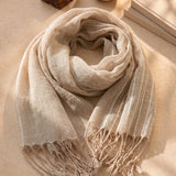 100% Linen Stripe Grid Tassel Scarf