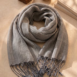 100% Linen Stripe Grid Tassel Scarf