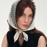 100% Silk Geometric Stripe Square Scarf