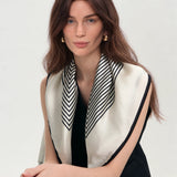 100% Silk Geometric Stripe Square Scarf