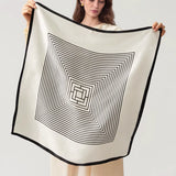 100% Silk Geometric Stripe Square Scarf