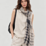 100% Linen Classic Check Scarf