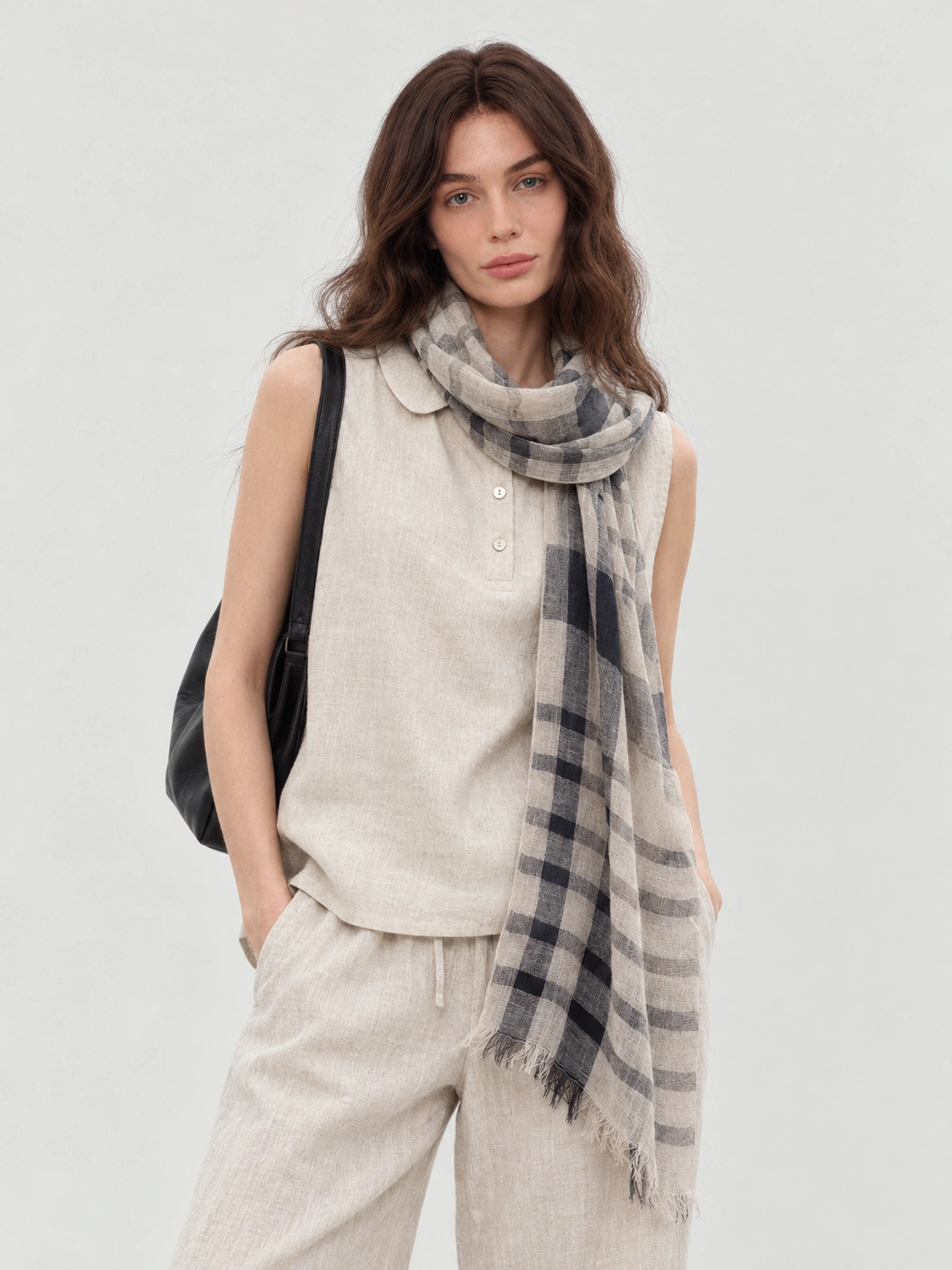 100% Linen Classic Check Scarf