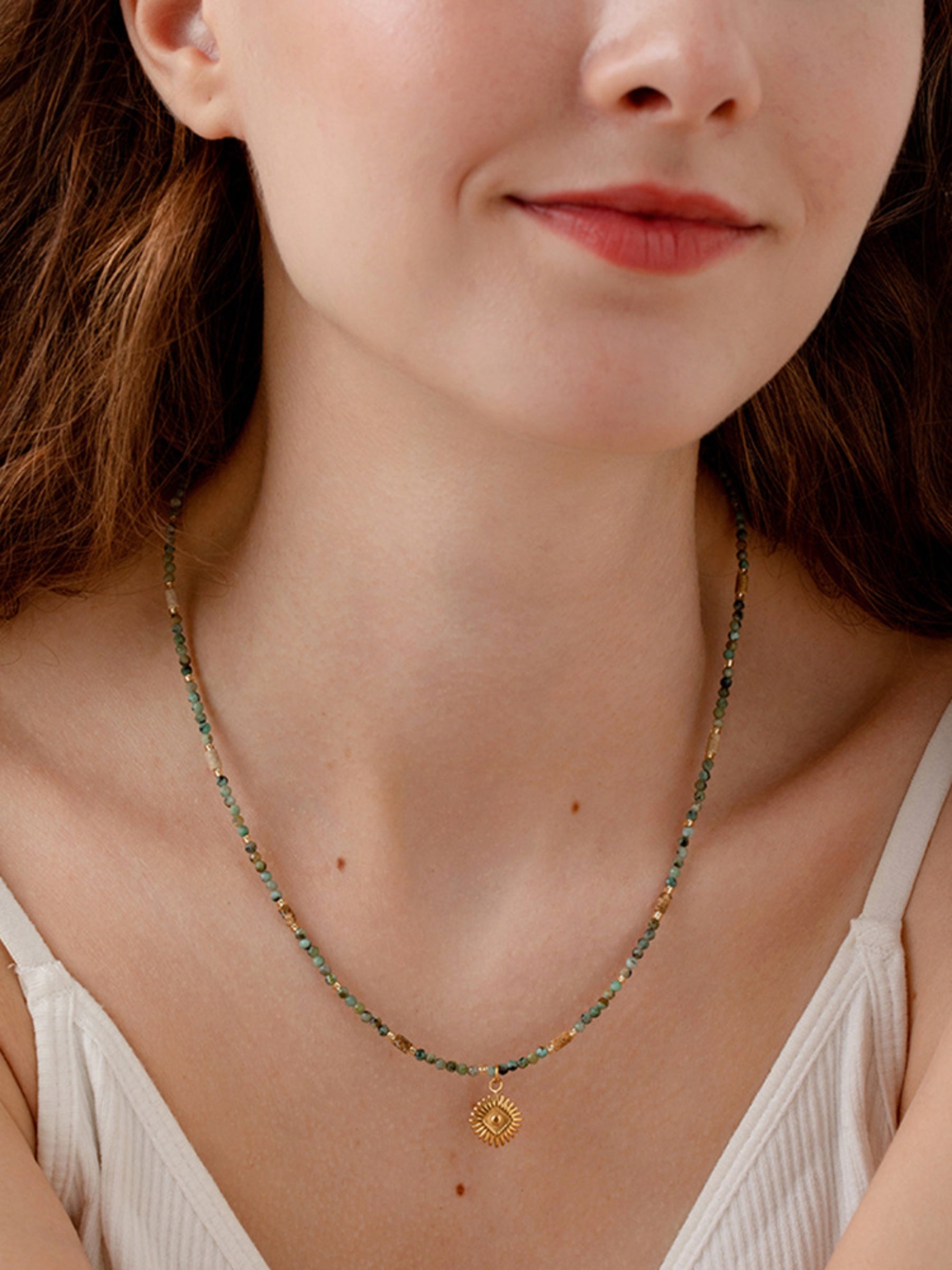 Sun Pendant Turquoise Beaded Necklace
