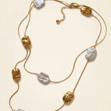 Gold Tone Baroque Pearl Station Necklace