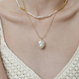 Gold Tone Baroque Pearl Station Necklace