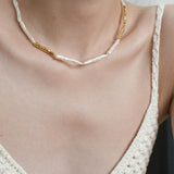 Gold Tone Baroque Pearl Station Necklace