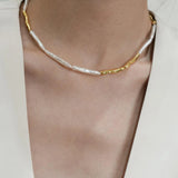 Gold Tone Baroque Pearl Station Necklace