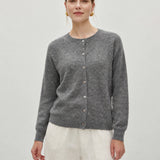 Alpaca Crew-Neck Button-Front Knit Cardigan