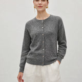 Alpaca Crew-Neck Button-Front Knit Cardigan