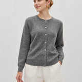 Alpaca Crew-Neck Button-Front Knit Cardigan