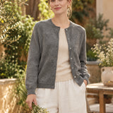 Alpaca Crew-Neck Button-Front Knit Cardigan