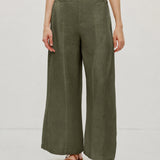 100% Linen Panel Detail Elastic Back Wide Leg Pants