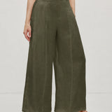 100% Linen Panel Detail Elastic Back Wide Leg Pants