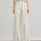 Cotton Linen Dot Print Elastic Waist Pants