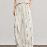 Cotton Linen Dot Print Elastic Waist Pants