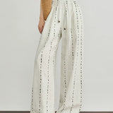Cotton Linen Dot Print Elastic Waist Pants