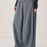 Cotton Linen Plaid Wide Leg Pants