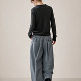 Cotton Linen Plaid Wide Leg Pants