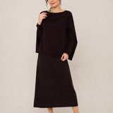 Wool Double-Layer Neck Ruffle Hem Loose Top